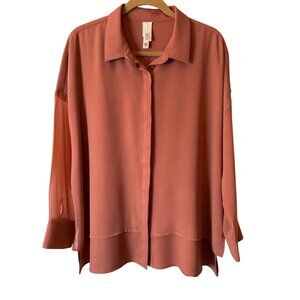 Mynne Layers Button-Up Blouse Medium 100% Polyester Rust Orange